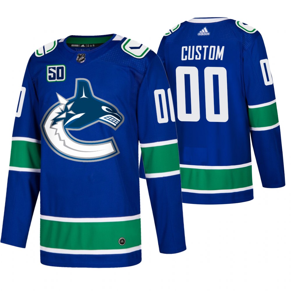 Men Vancouver Canucks Custom Adidas Blue 2019-20 Home Authentic NHL Jersey->customized nhl jersey->Custom Jersey
